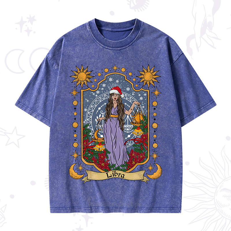 Purplehecate Christmas Libra Zodiac Washed T-Shirt