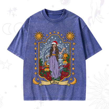 Purplehecate Christmas Libra Zodiac Washed T-Shirt