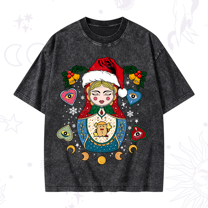 Purplehecate Christmas Nesting Doll Washed T-Shirt