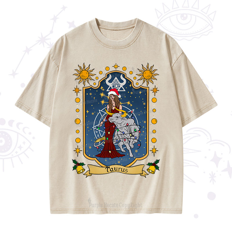 Purplehecate Christmas Taurus Zodiac Washed T-Shirt