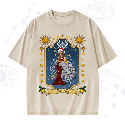 Purplehecate Christmas Taurus Zodiac Washed T-Shirt