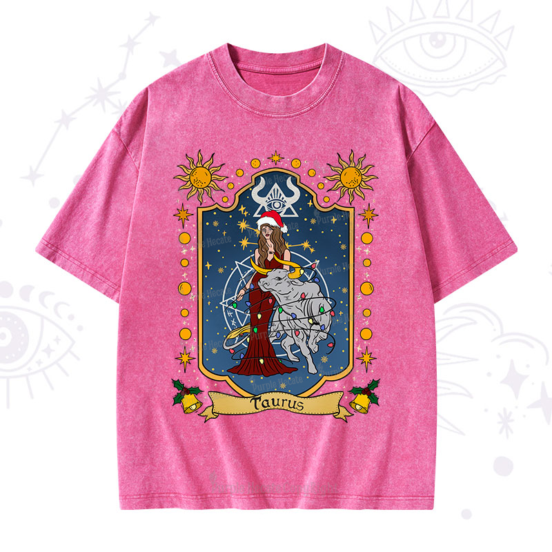 Purplehecate Christmas Taurus Zodiac Washed T-Shirt