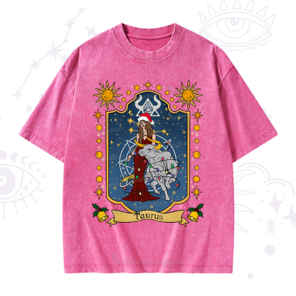 Purplehecate Christmas Taurus Zodiac Washed T-Shirt