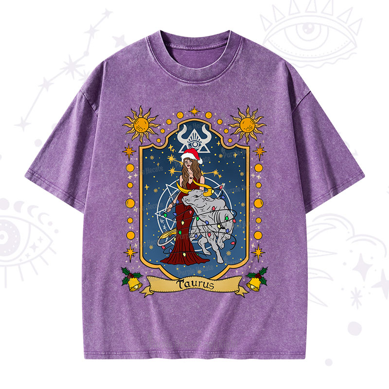 Purplehecate Christmas Taurus Zodiac Washed T-Shirt