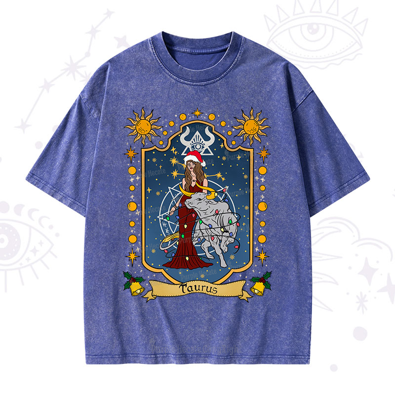 Purplehecate Christmas Taurus Zodiac Washed T-Shirt