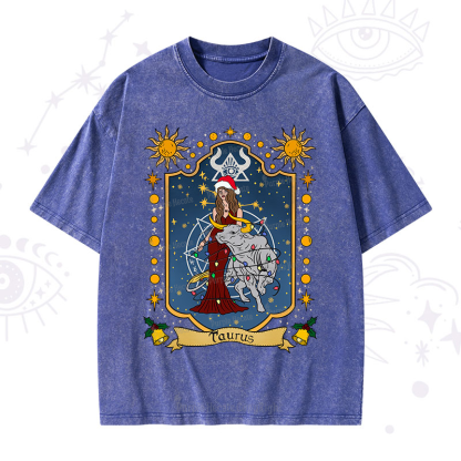Purplehecate Christmas Taurus Zodiac Washed T-Shirt