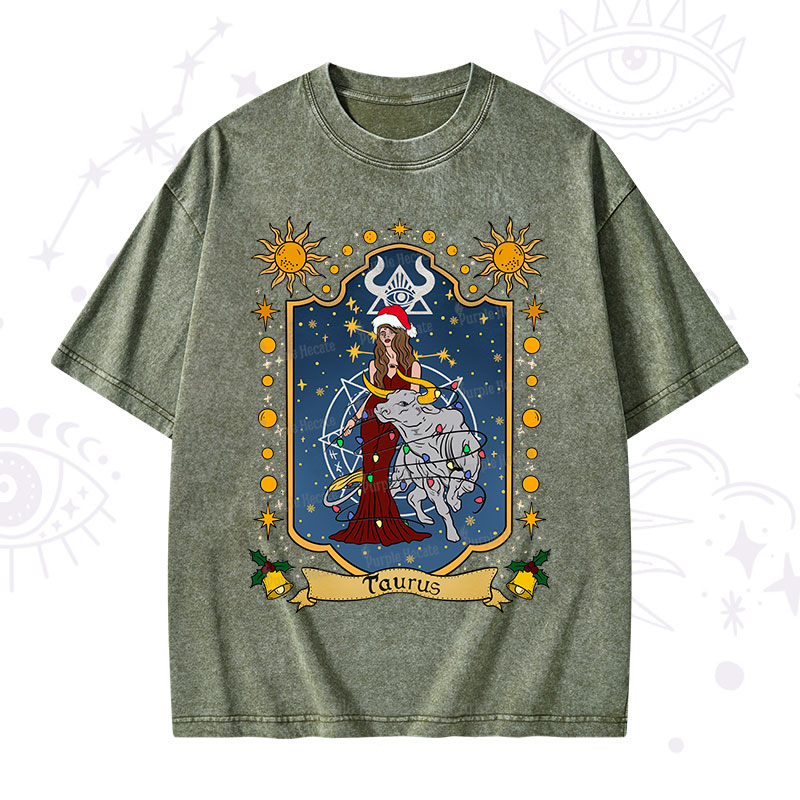 Purplehecate Christmas Taurus Zodiac Washed T-Shirt