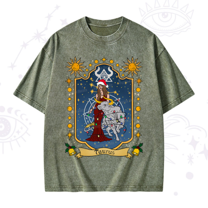 Purplehecate Christmas Taurus Zodiac Washed T-Shirt