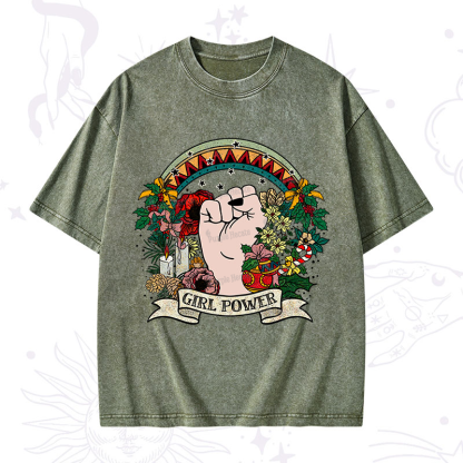 Purplehecate Christmas Girl Power Washed T-Shirt