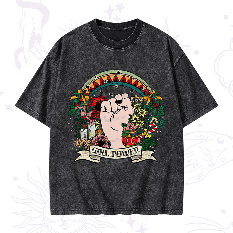 Purplehecate Christmas Girl Power Washed T-Shirt