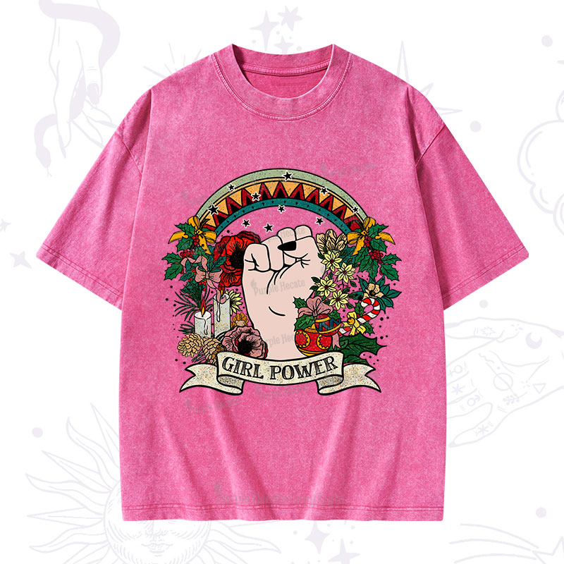Purplehecate Christmas Girl Power Washed T-Shirt