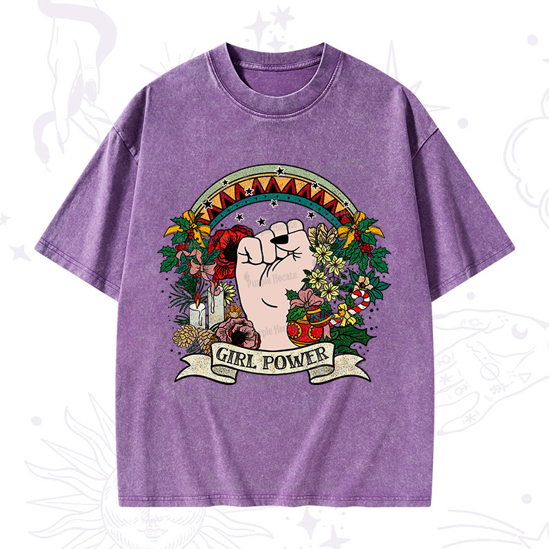 Purplehecate Christmas Girl Power Washed T-Shirt