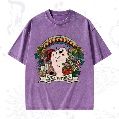 Purplehecate Christmas Girl Power Washed T-Shirt