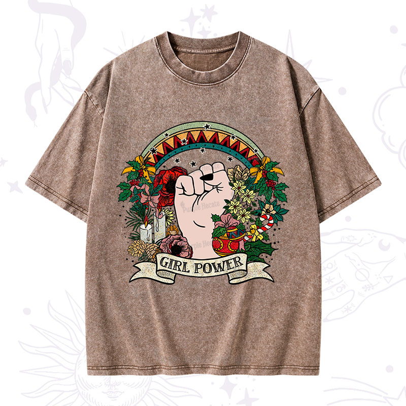 Purplehecate Christmas Girl Power Washed T-Shirt