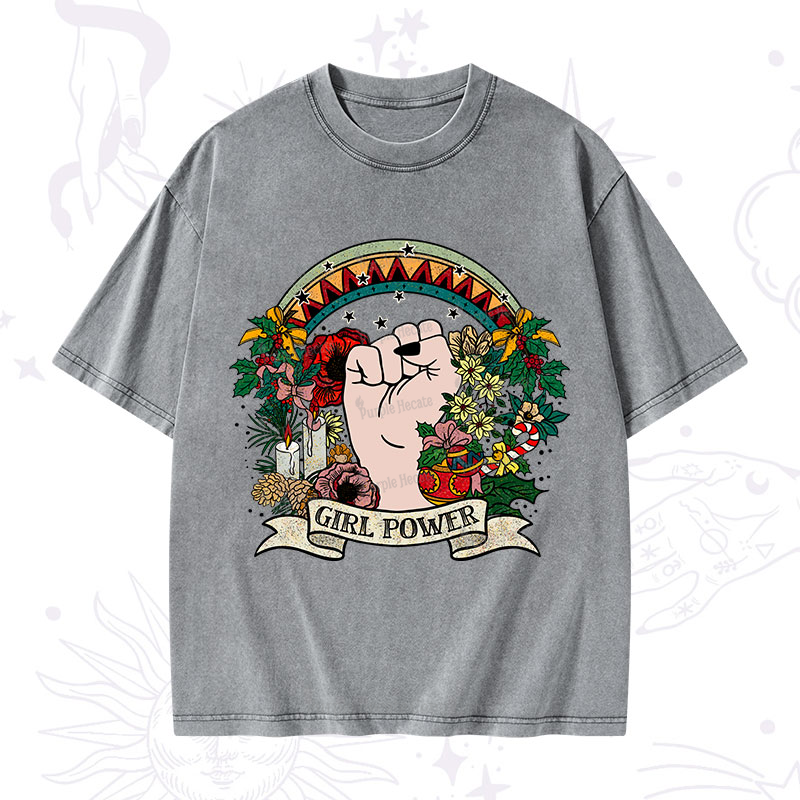 Purplehecate Christmas Girl Power Washed T-Shirt