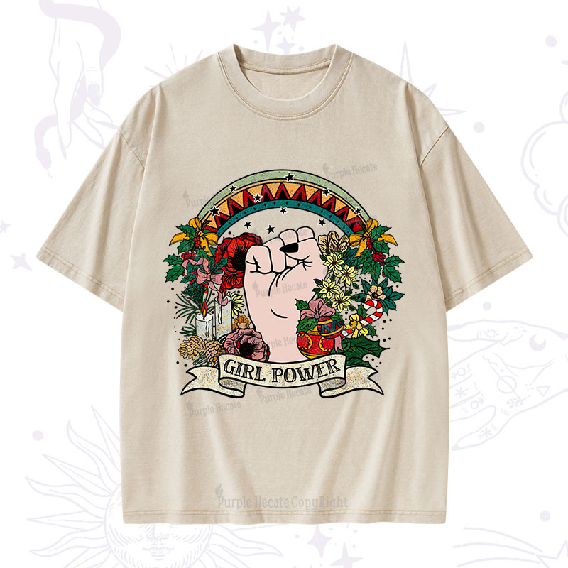 Purplehecate Christmas Girl Power Washed T-Shirt