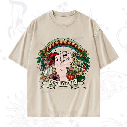 Purplehecate Christmas Girl Power Washed T-Shirt