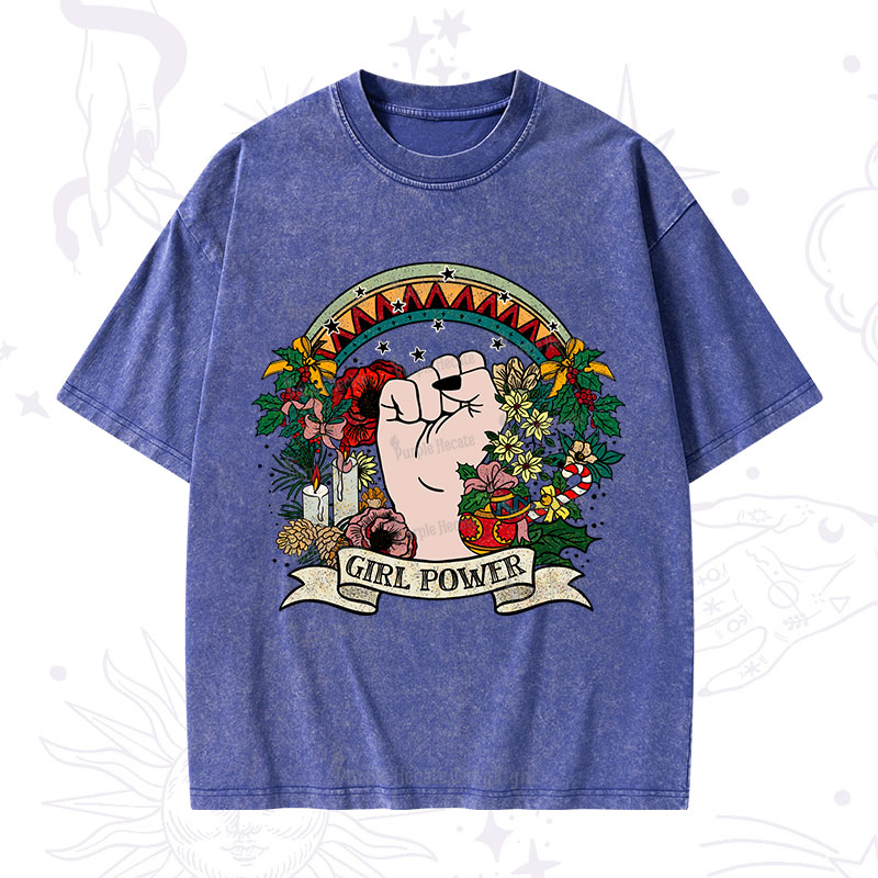 Purplehecate Christmas Girl Power Washed T-Shirt
