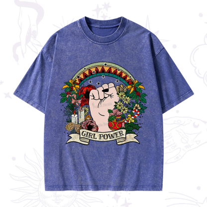 Purplehecate Christmas Girl Power Washed T-Shirt