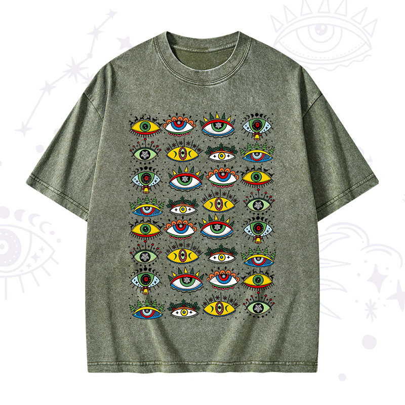 Purplehecate Evil Eye Pattern Washed T-Shirt