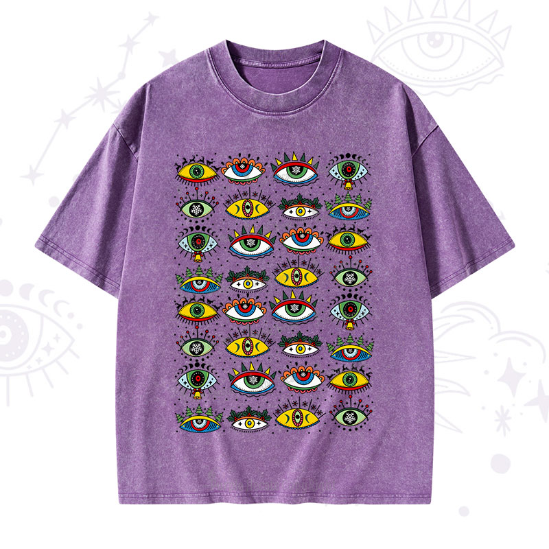 Purplehecate Evil Eye Pattern Washed T-Shirt