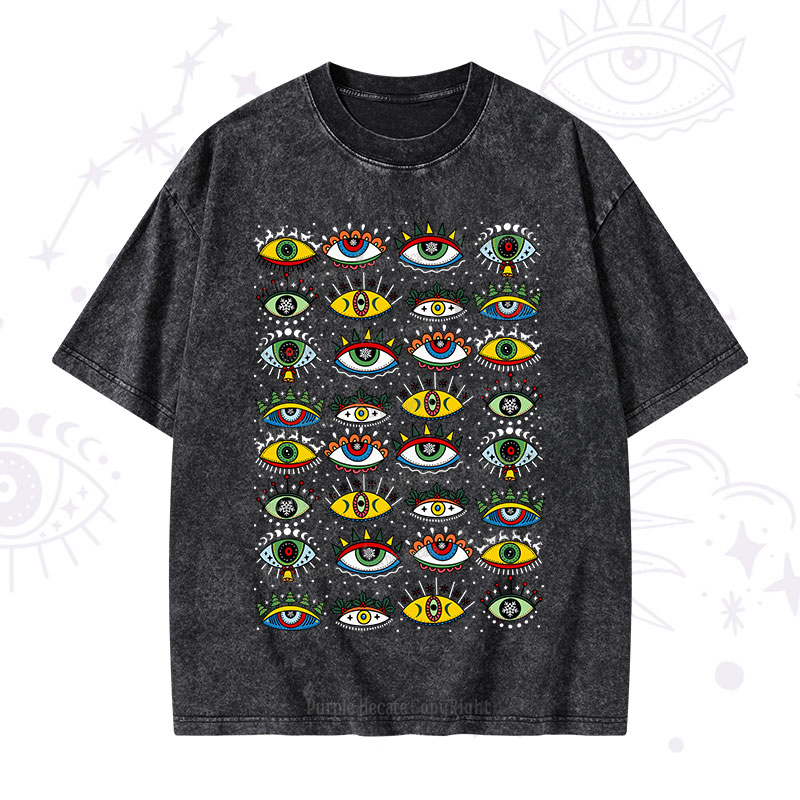 Purplehecate Evil Eye Pattern Washed T-Shirt