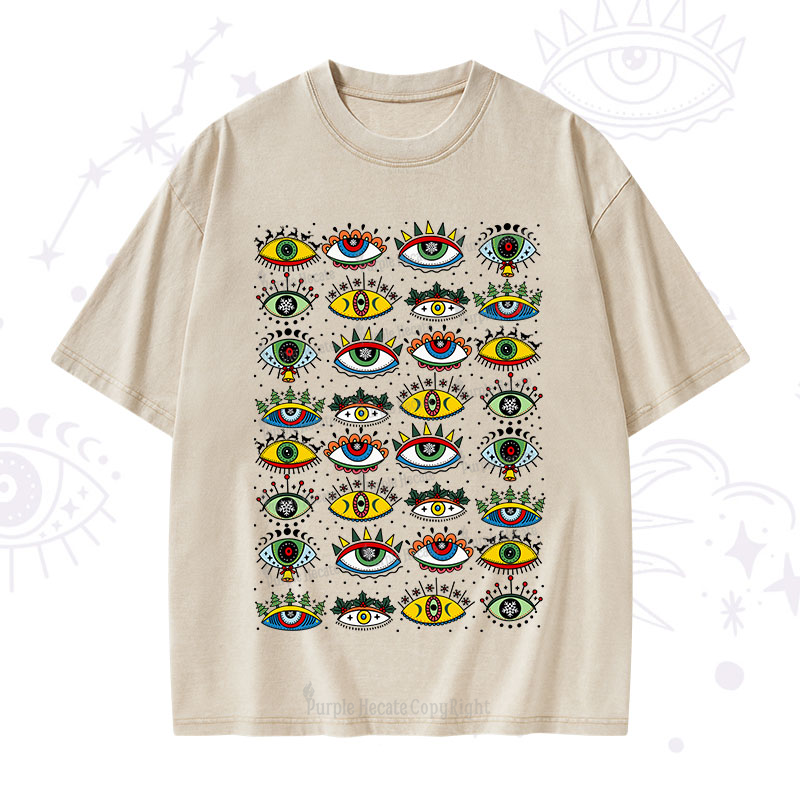 Purplehecate Evil Eye Pattern Washed T-Shirt