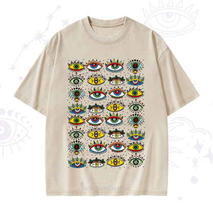 Purplehecate Evil Eye Pattern Washed T-Shirt