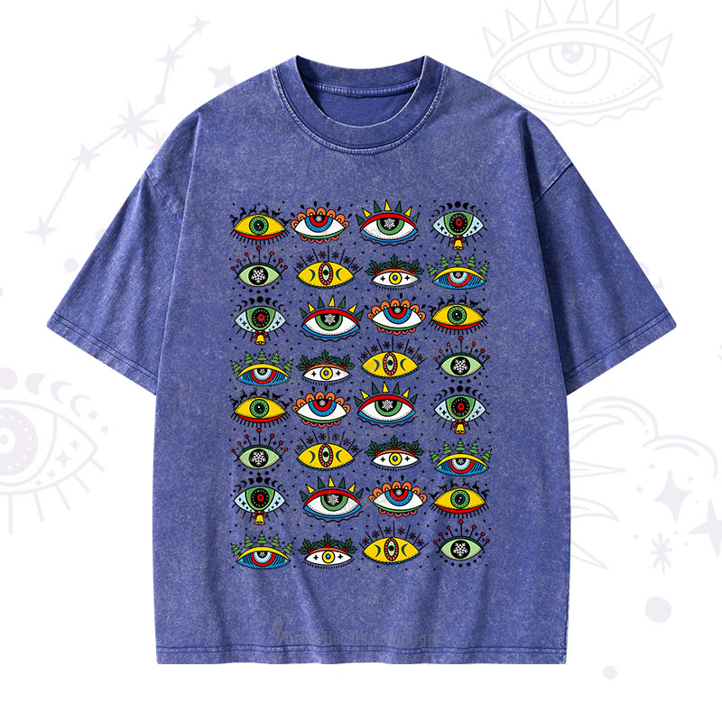 Purplehecate Evil Eye Pattern Washed T-Shirt