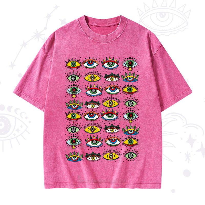 Purplehecate Evil Eye Pattern Washed T-Shirt