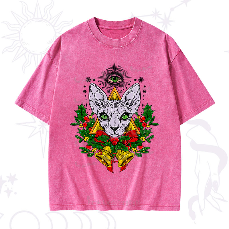 Purplehecate Christmas Mystical Cat Washed T-Shirt