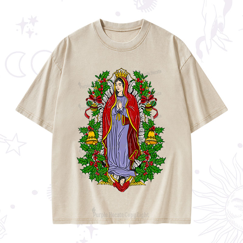 Purplehecate Christmas Mother Mary Washed T-Shirt
