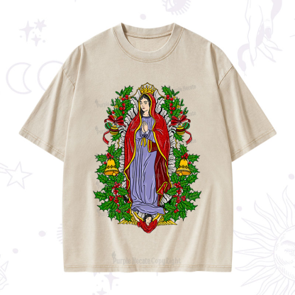 Purplehecate Christmas Mother Mary Washed T-Shirt