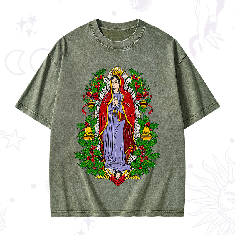 Purplehecate Christmas Mother Mary Washed T-Shirt