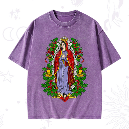 Purplehecate Christmas Mother Mary Washed T-Shirt