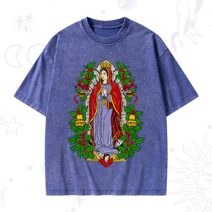 Purplehecate Christmas Mother Mary Washed T-Shirt