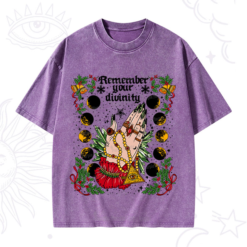 Purplehecate Christmas Remember Your Divinity Washed T-Shirt