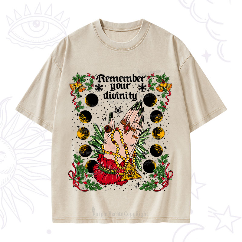 Purplehecate Christmas Remember Your Divinity Washed T-Shirt