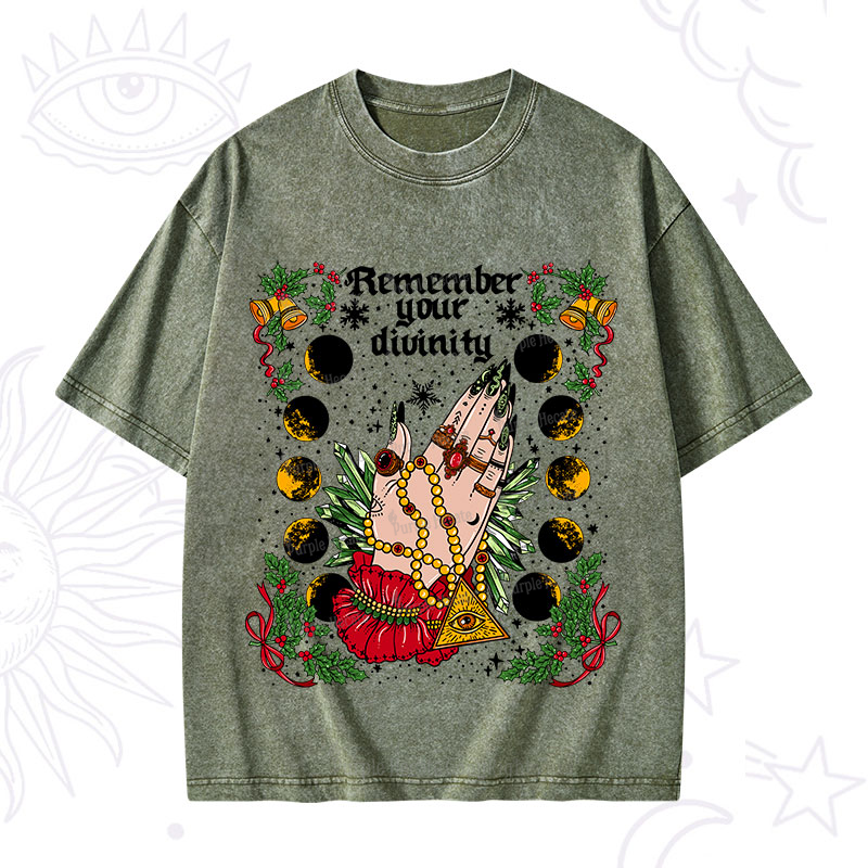 Purplehecate Christmas Remember Your Divinity Washed T-Shirt