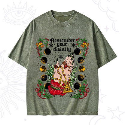 Purplehecate Christmas Remember Your Divinity Washed T-Shirt
