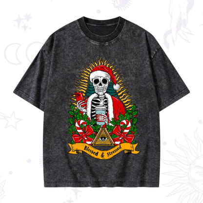 Purplehecate Christmas Blessed And Stressed Washed T-Shirt