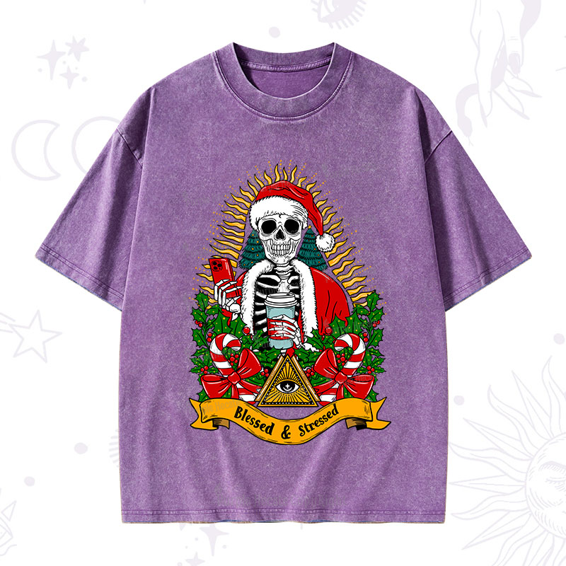 Purplehecate Christmas Blessed And Stressed Washed T-Shirt