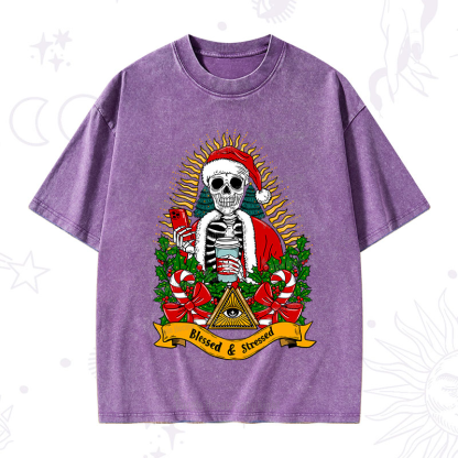 Purplehecate Christmas Blessed And Stressed Washed T-Shirt
