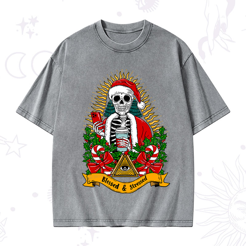 Purplehecate Christmas Blessed And Stressed Washed T-Shirt