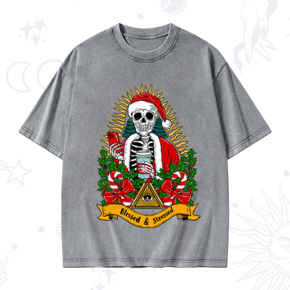 Purplehecate Christmas Blessed And Stressed Washed T-Shirt