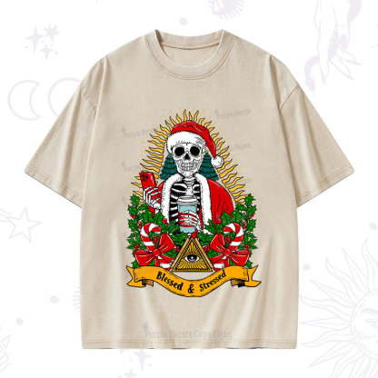 Purplehecate Christmas Blessed And Stressed Washed T-Shirt