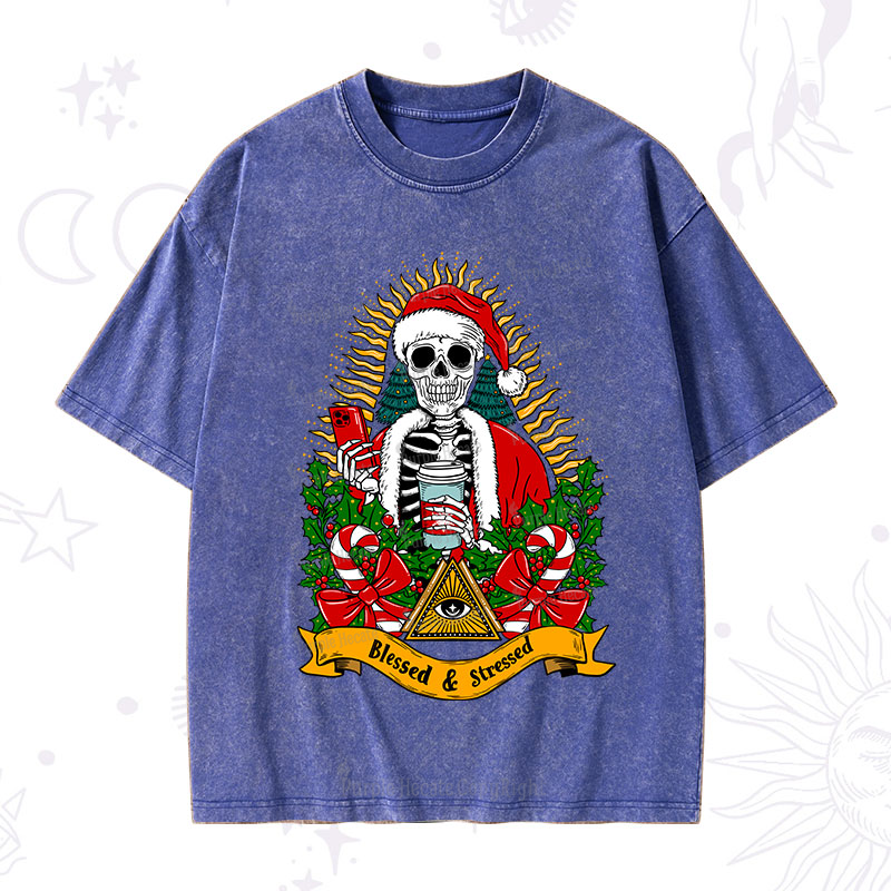 Purplehecate Christmas Blessed And Stressed Washed T-Shirt