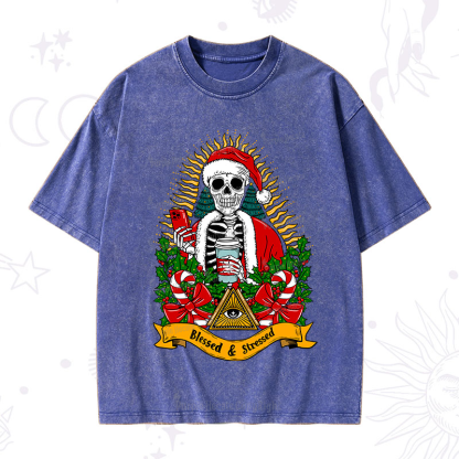 Purplehecate Christmas Blessed And Stressed Washed T-Shirt