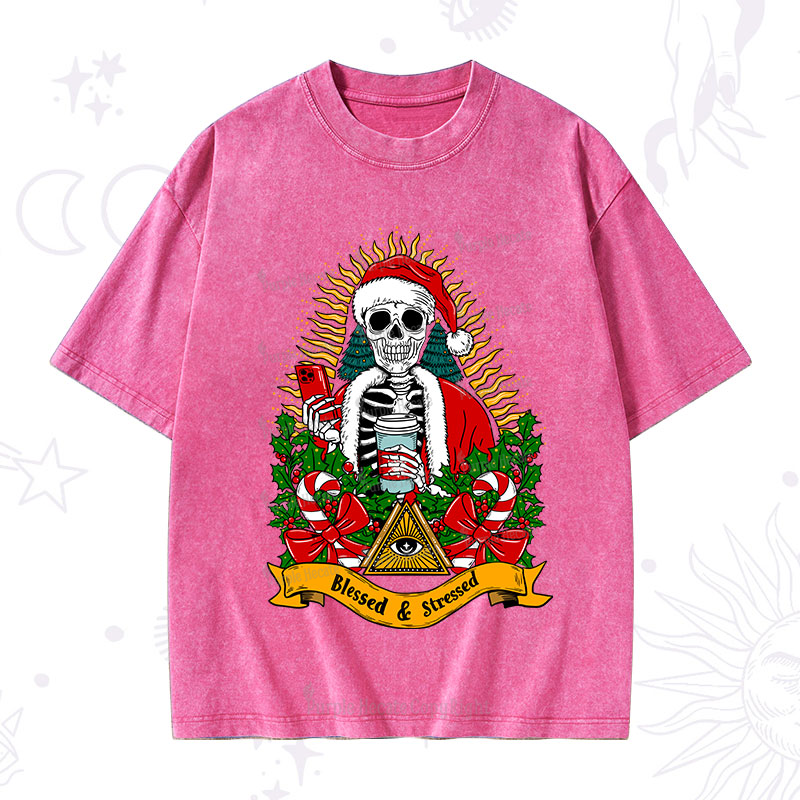 Purplehecate Christmas Blessed And Stressed Washed T-Shirt