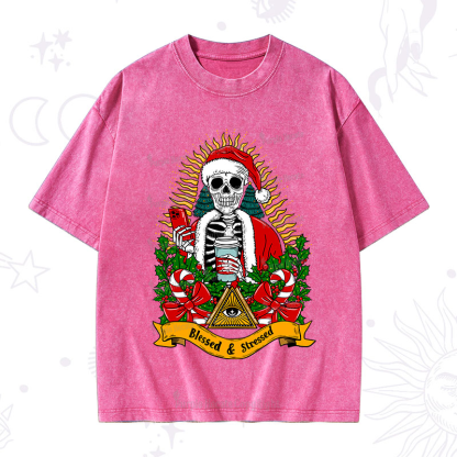Purplehecate Christmas Blessed And Stressed Washed T-Shirt